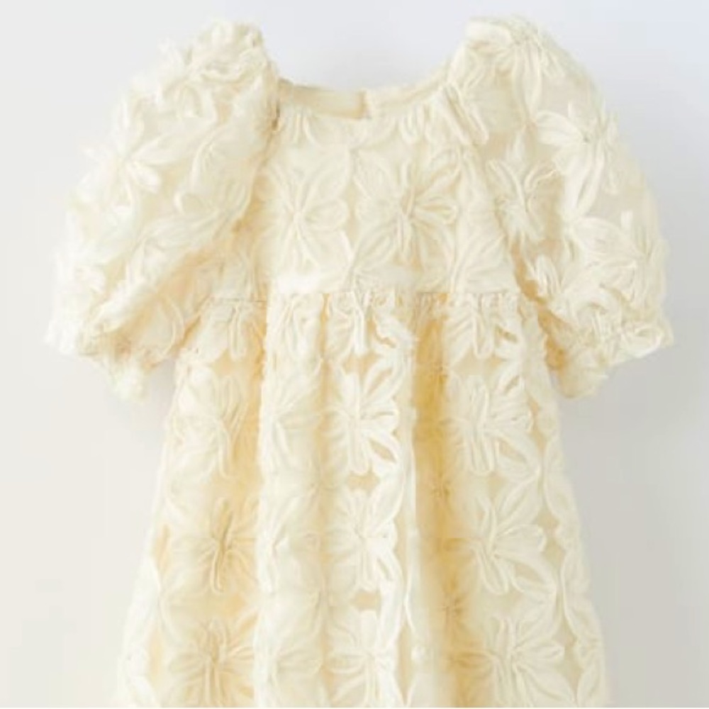 BNWT Zara baby floral dress size 9-12M. Ivory with floral appliqué